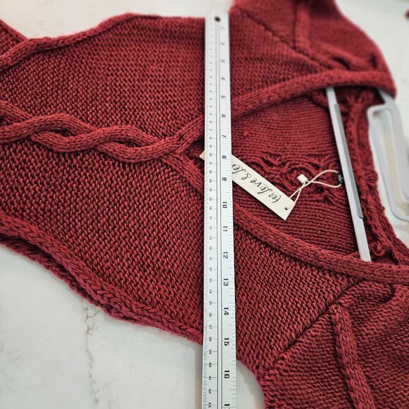 NWT For Love & Lemons Keke Cut-Out Cable Knit Sweater Dress Medium Burgundy - Picture 9 of 12